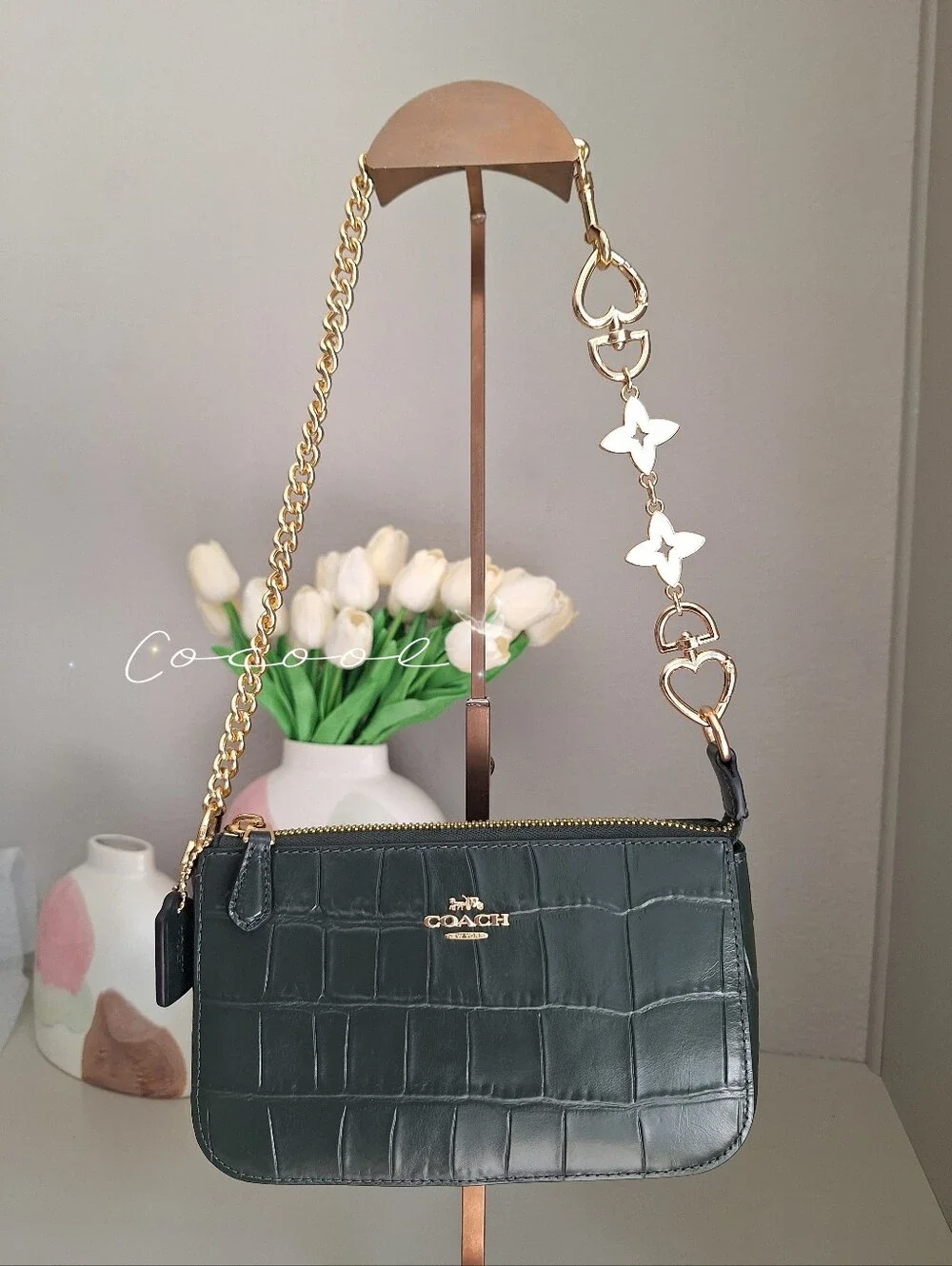 Coach Nolita 19 With Chain Strap In Crocodile-embossed Leather/green CN382 NWT